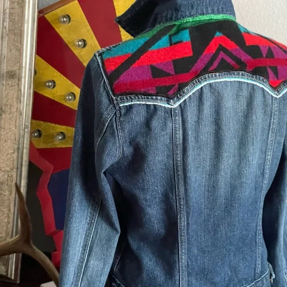 Pendleton™ Wool Hand Chainstitched Reworked True Religion Denim Jacket - Picture 4 of 7